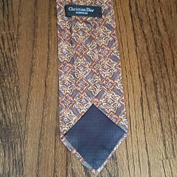 Christian Dior Vintage Bundle Set of 2 All Silk Italian Gray Tan Paisley Necktie - Picture 5 of 10